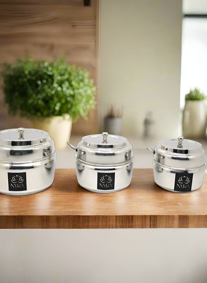 Nyra Kitchenware Silver Stainless Steel Dishwasher Safe 3 Piece Magnetic Fridge Container - Image 1
